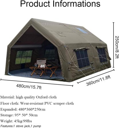 UNISTRthtENGH 4-Season Inflatable Glamping Tent with Stove Jack & Pump – Sleeps 8–10 People