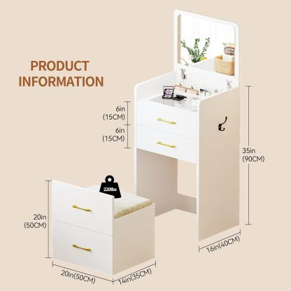 Gurexl 3-in-1 Small Vanity with Plip Top Mirror and Chair
