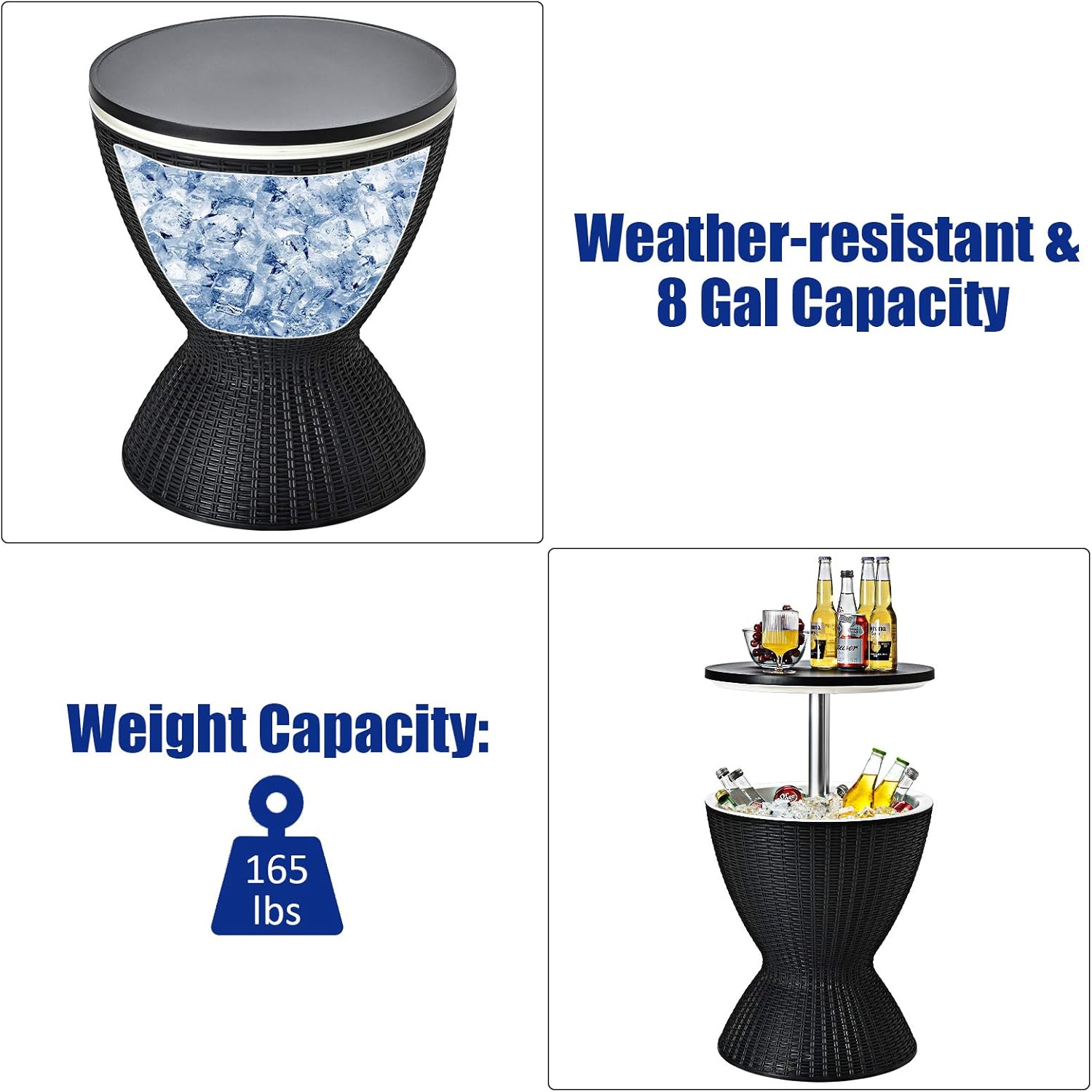 Outdoor Cooler Side Table, Patio Bar Table w/ 8 Gallon Beer & Wine Cooler