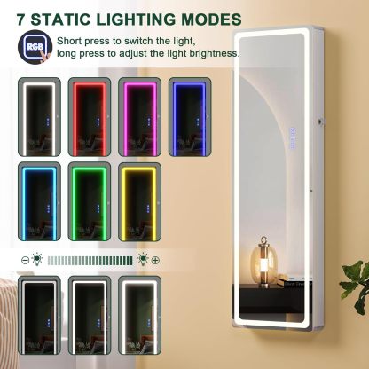 LED Mirror Jewelry Cabinet with RGB Lights – 47.2" Full-Length