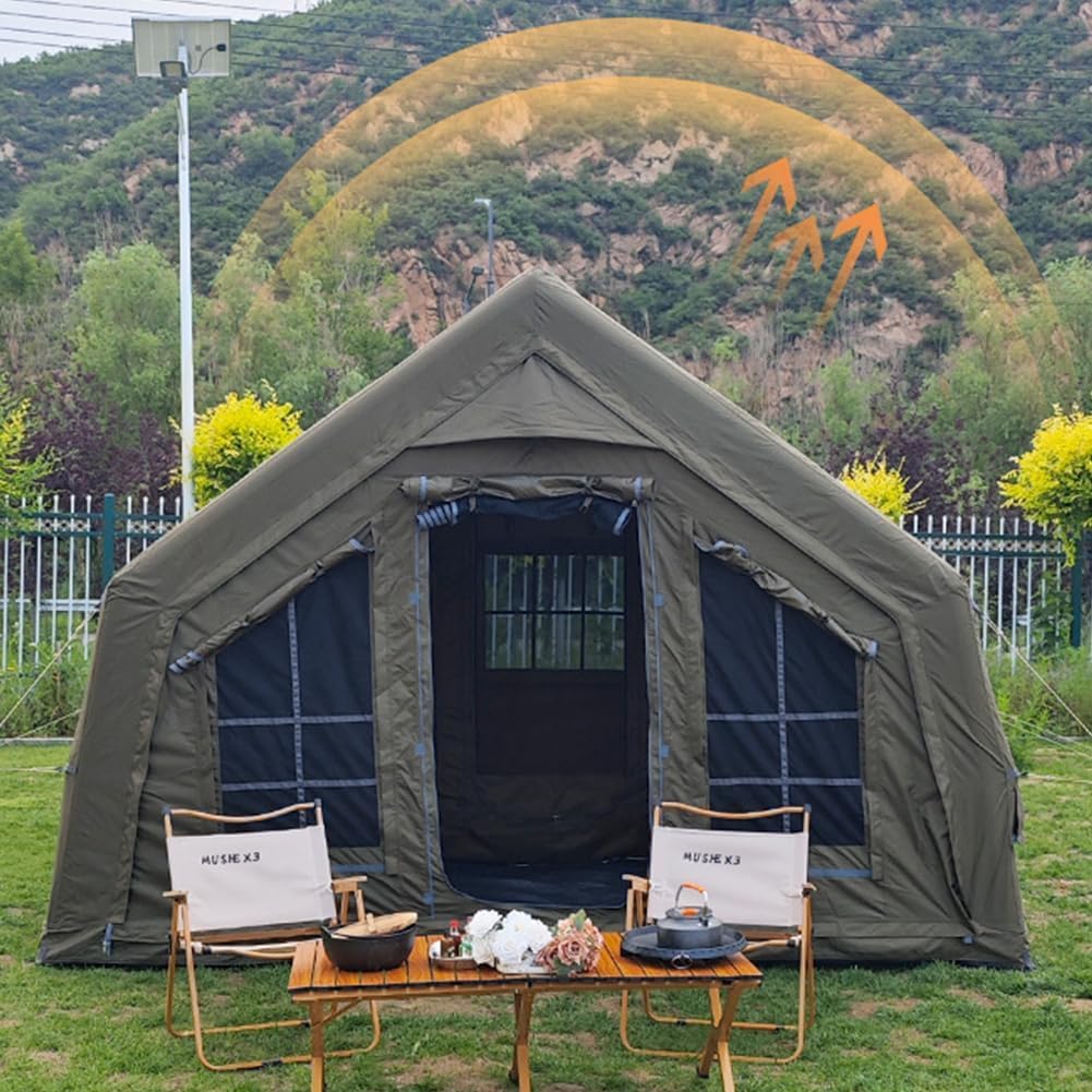 UNISTRthtENGH 4-Season Inflatable Glamping Tent with Stove Jack & Pump – Sleeps 8–10 People