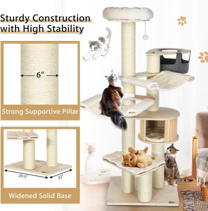 Large Cat Tree, Multi-Level Tall Cat Tower