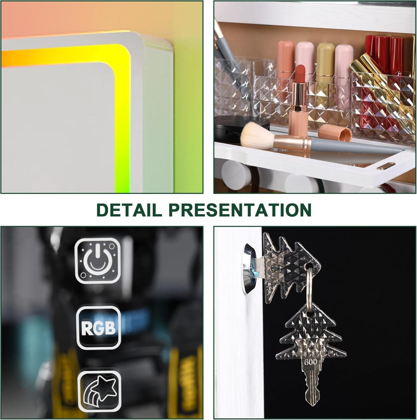 LED Mirror Jewelry Cabinet with RGB Lights – 47.2" Full-Length