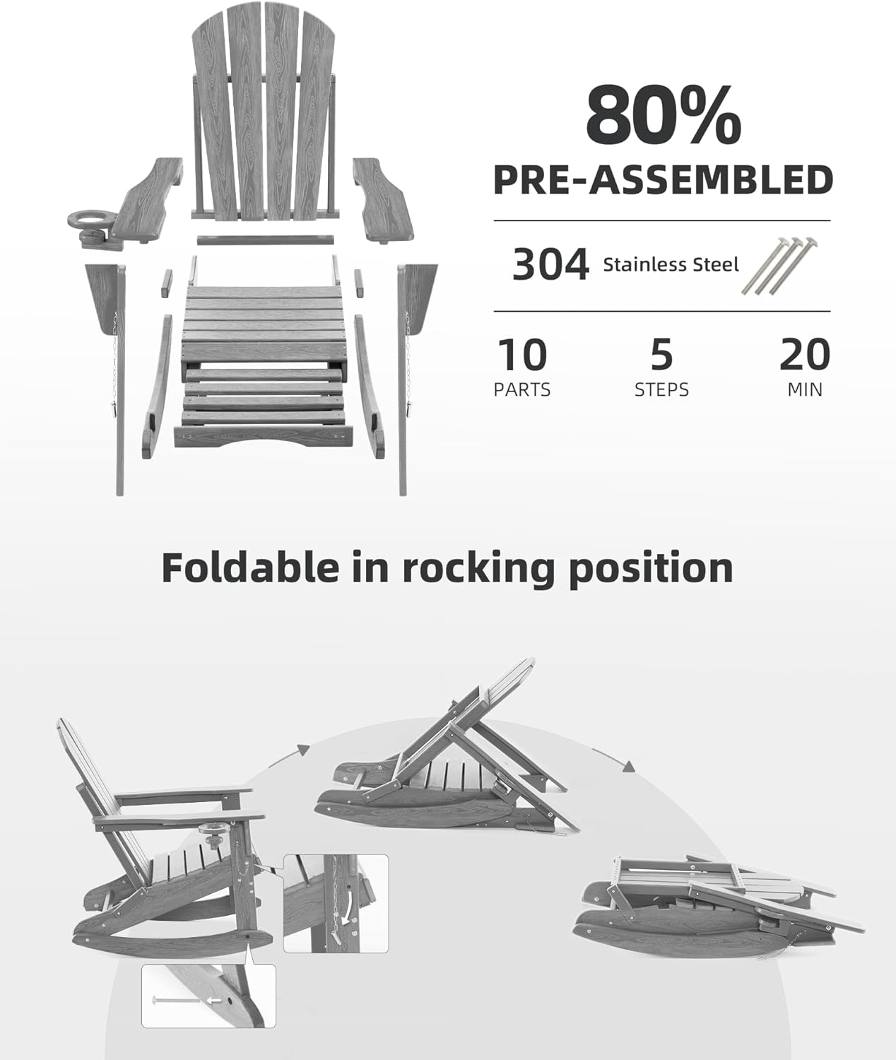 Folding Adirondack Rocking Chair