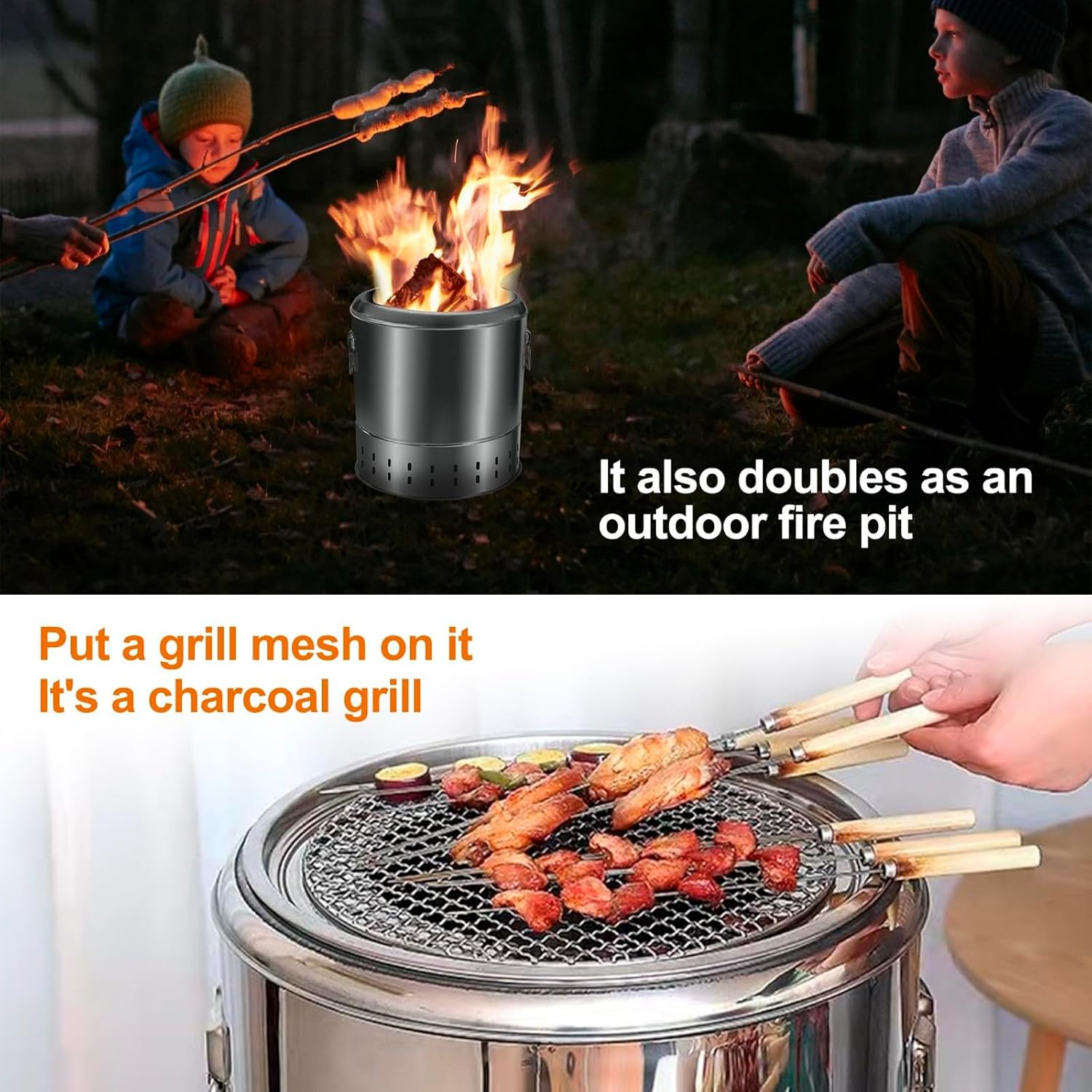 Portable Smokeless Barbecue Charcoal Barrel Grill