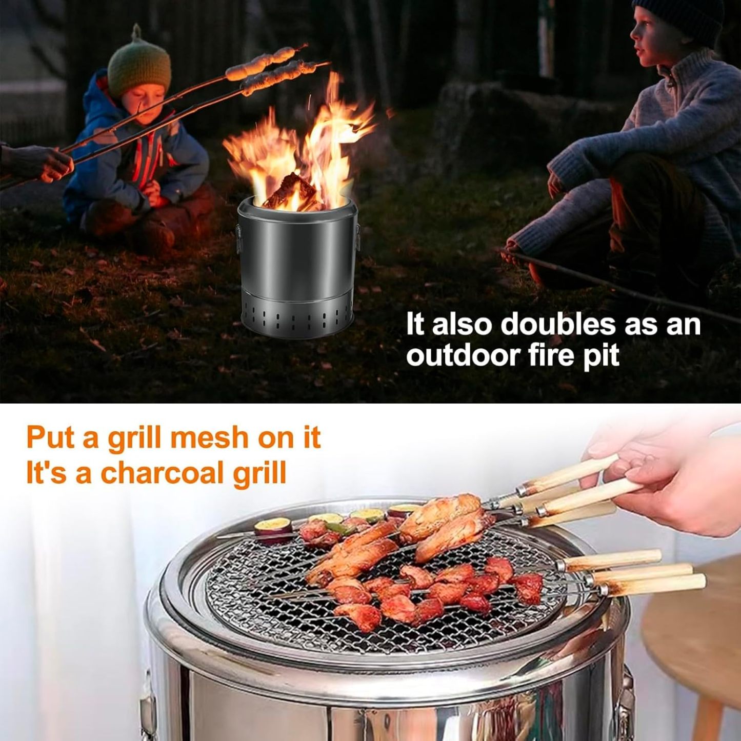 Portable Smokeless Barbecue Charcoal Barrel Grill