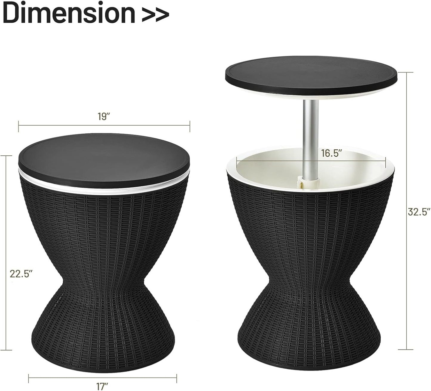 Outdoor Cooler Side Table, Patio Bar Table w/ 8 Gallon Beer & Wine Cooler