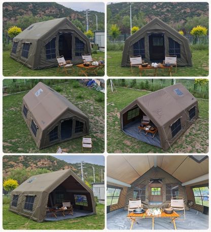 UNISTRthtENGH 4-Season Inflatable Glamping Tent with Stove Jack & Pump – Sleeps 8–10 People