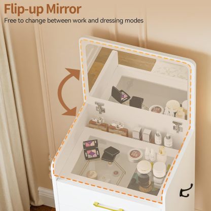 Gurexl 3-in-1 Small Vanity with Plip Top Mirror and Chair
