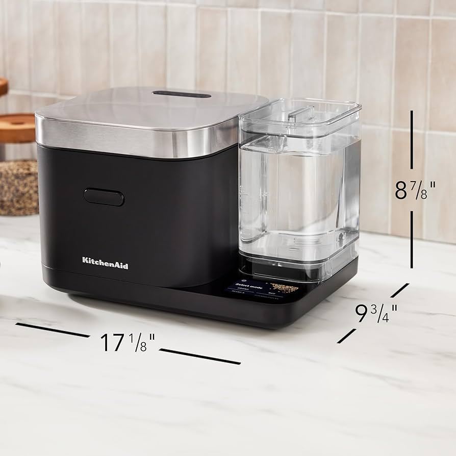 KitchthtenAid Grain and Rice Cooker 8 Cup with Automatically Sensing Integrated Scale + Water Tank, KGC3155BM
