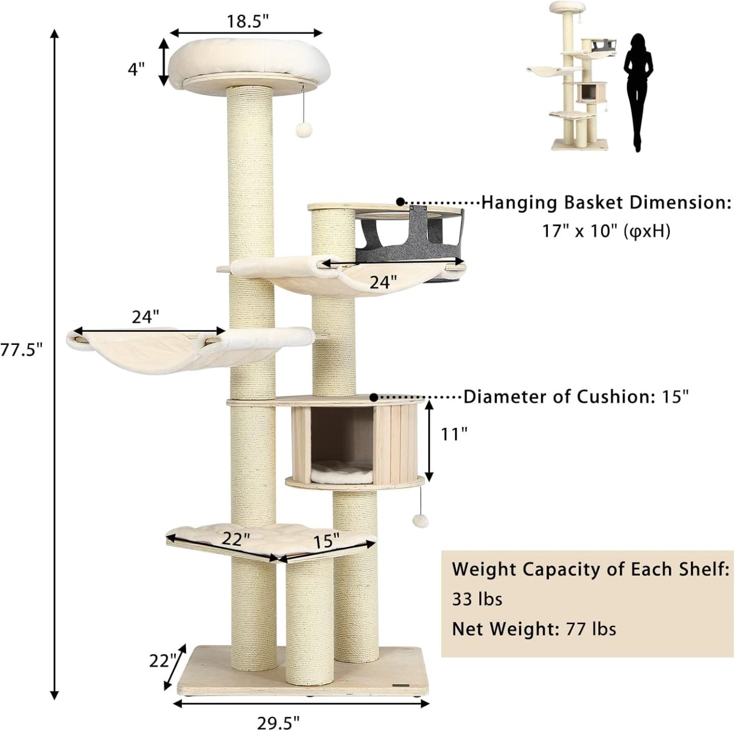 Large Cat Tree, Multi-Level Tall Cat Tower