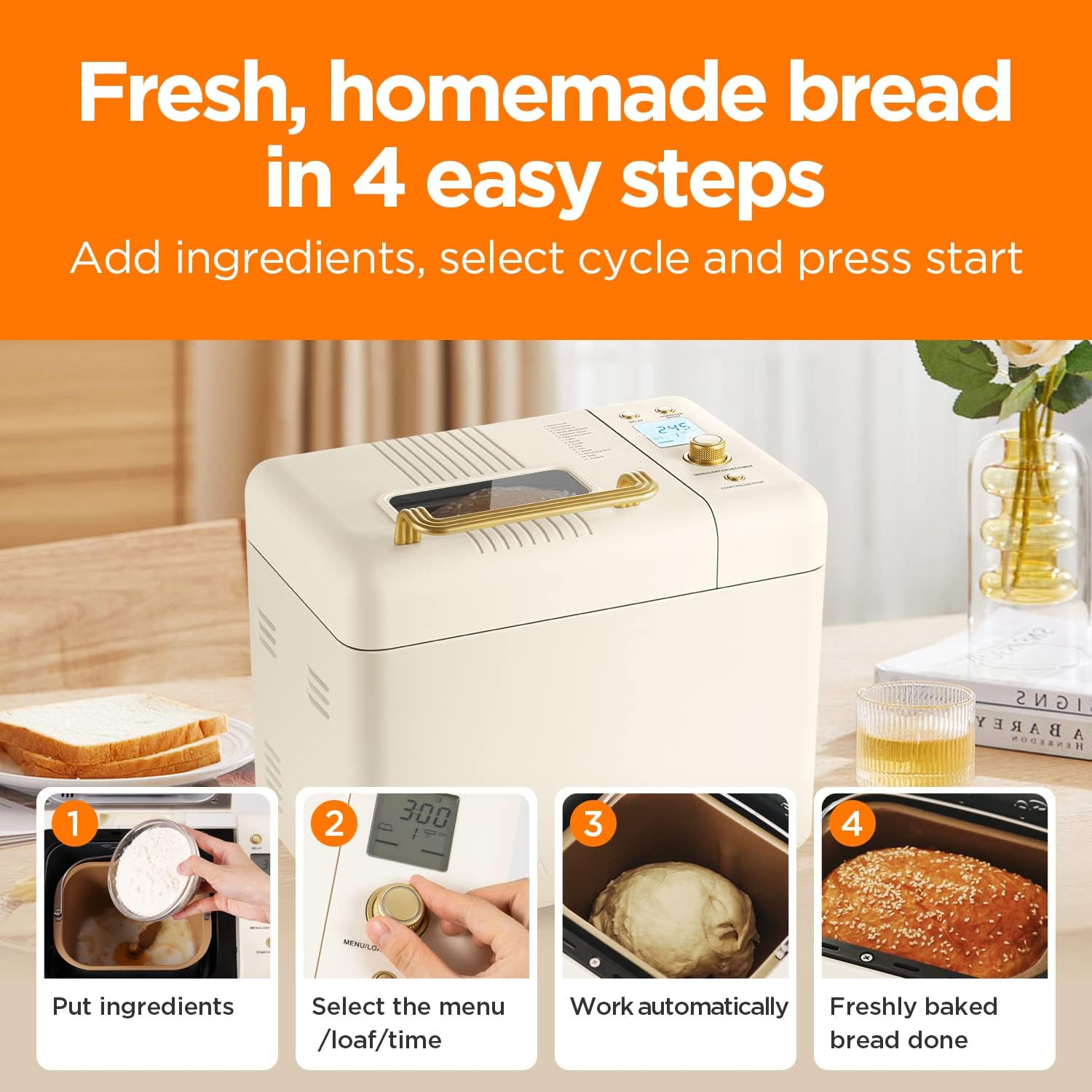 Nerthtetva Bread Maker, [2.2LB Max & 15-in-1]