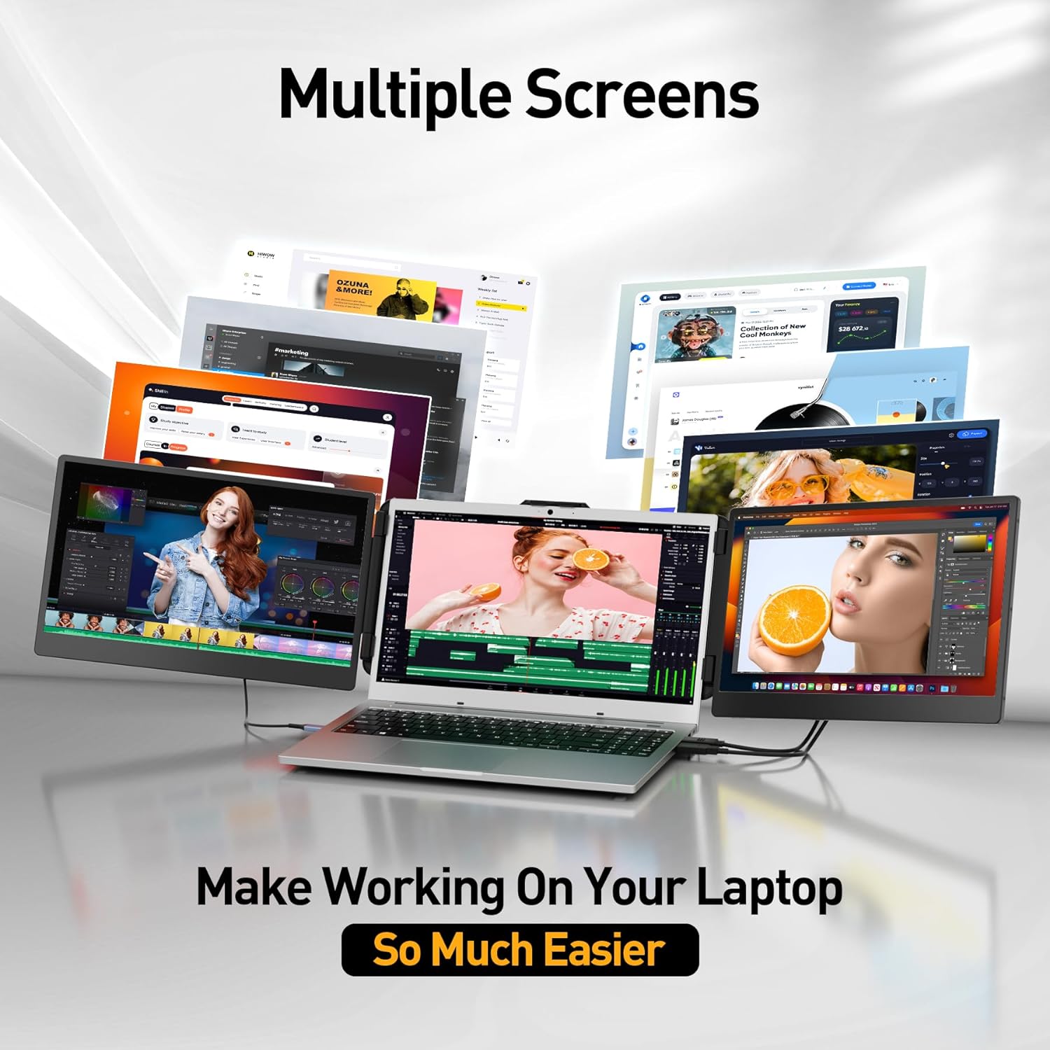 Lapthttop Screen Extender, 14.2" Portable Triple Monitor for Laptop with Full HD IPS Display,