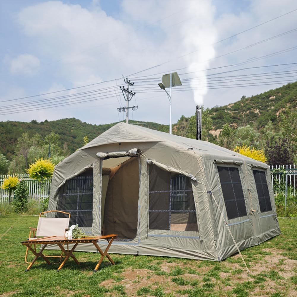 UNISTRthtENGH 4-Season Inflatable Glamping Tent with Stove Jack & Pump – Sleeps 8–10 People