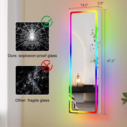LED Mirror Jewelry Cabinet with RGB Lights – 47.2" Full-Length