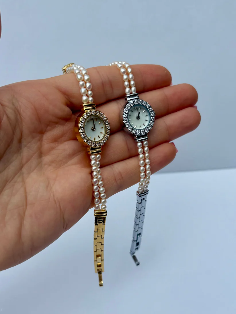 Vintage Gold/Silver Plated Precious 2 Pearl Womens Watch Small Face