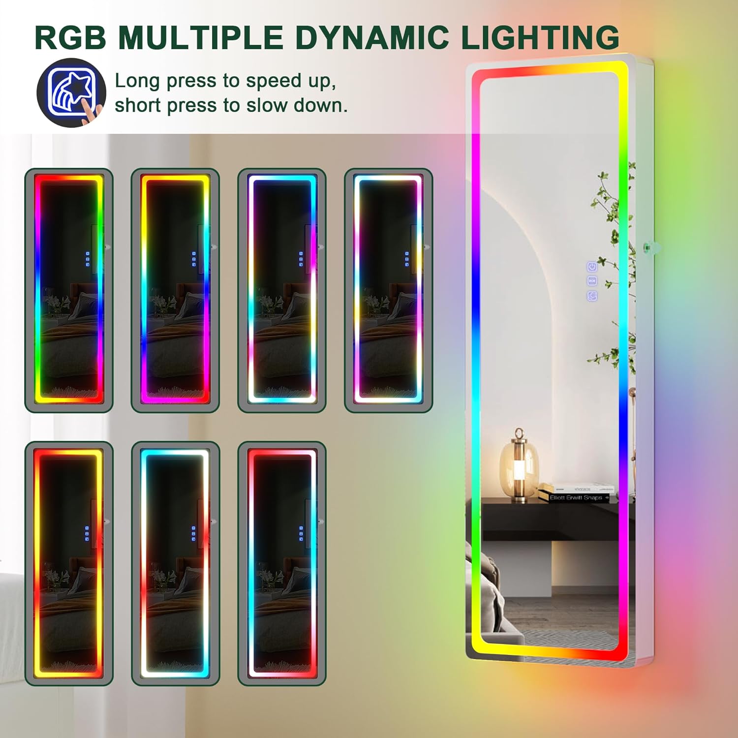 LED Mirror Jewelry Cabinet with RGB Lights – 47.2" Full-Length
