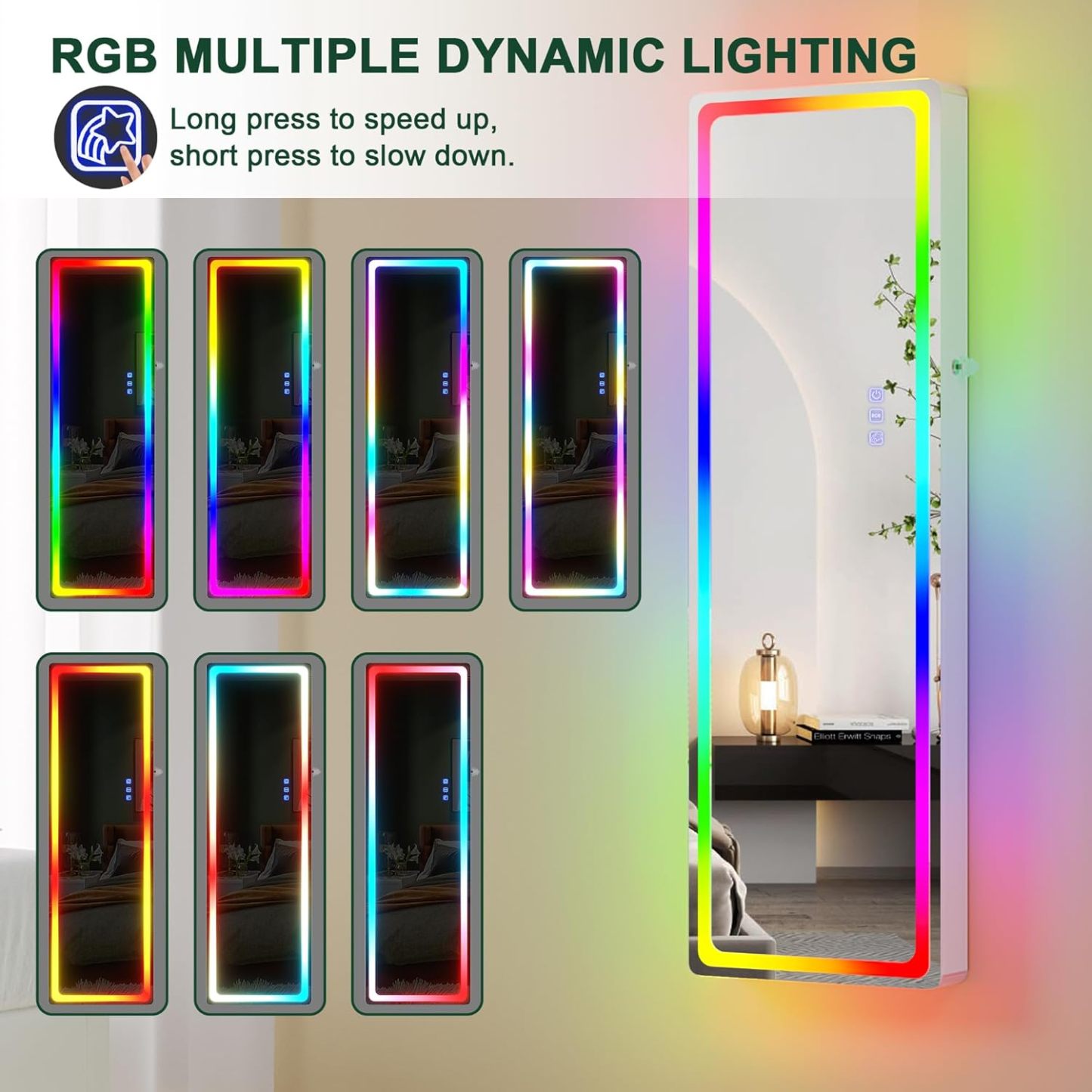 LED Mirror Jewelry Cabinet with RGB Lights – 47.2" Full-Length
