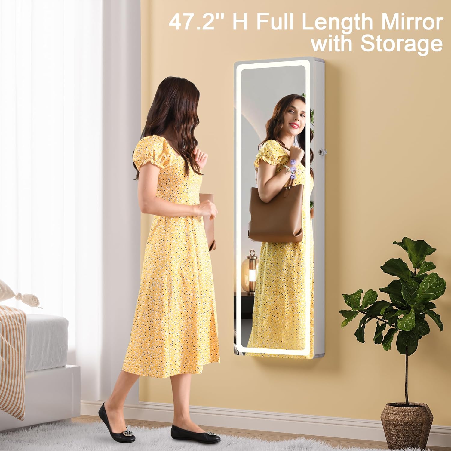 LED Mirror Jewelry Cabinet with RGB Lights – 47.2" Full-Length
