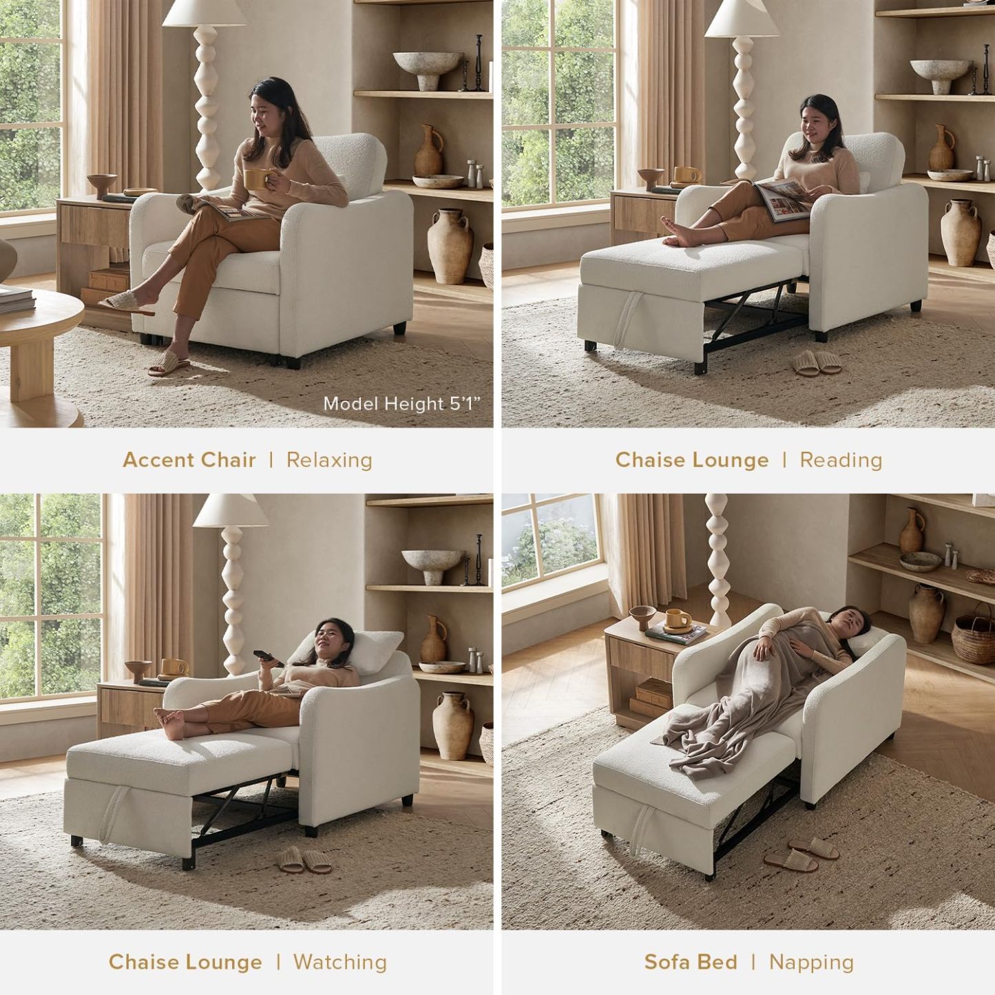 4-in-1 Convertible Sleeper Chair Bed