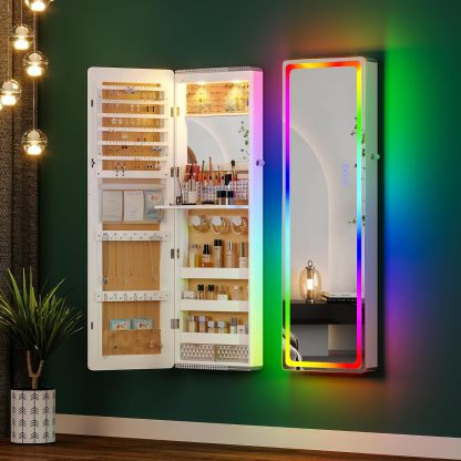 LED Mirror Jewelry Cabinet with RGB Lights – 47.2" Full-Length