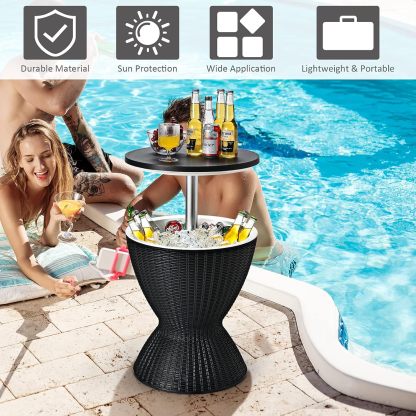 Outdoor Cooler Side Table, Patio Bar Table w/ 8 Gallon Beer & Wine Cooler
