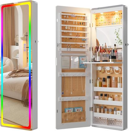 LED Mirror Jewelry Cabinet with RGB Lights – 47.2" Full-Length