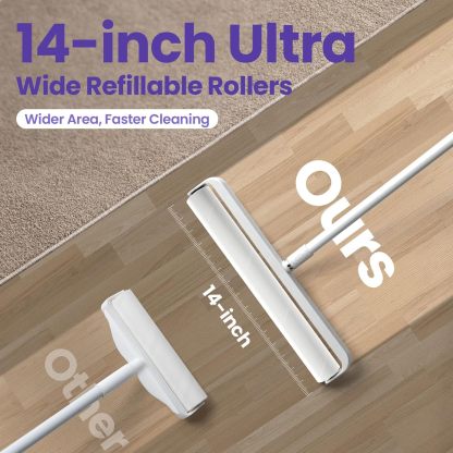 Large Lint Rollers for Carpet, Sticky Rollers for Floor DELOMO 14 in with 3 Extendable Handle