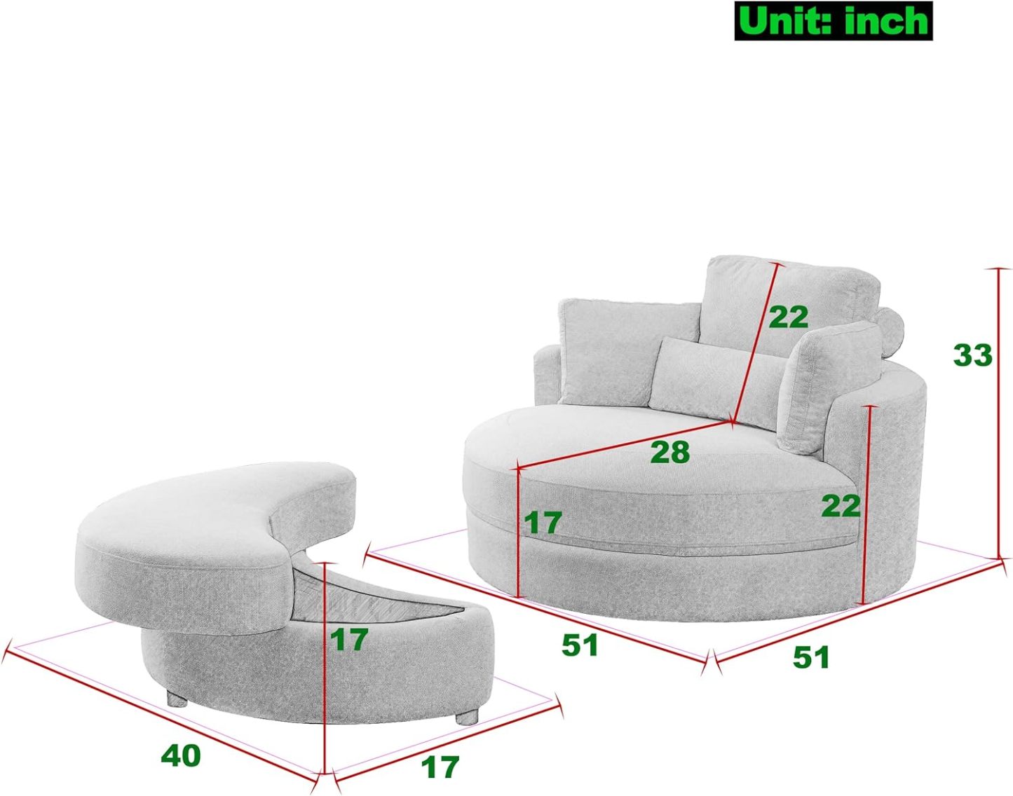 HomthtSof Swivel Accent Barrel Modern Grey Sofa Lounge Club Big Round Chair
