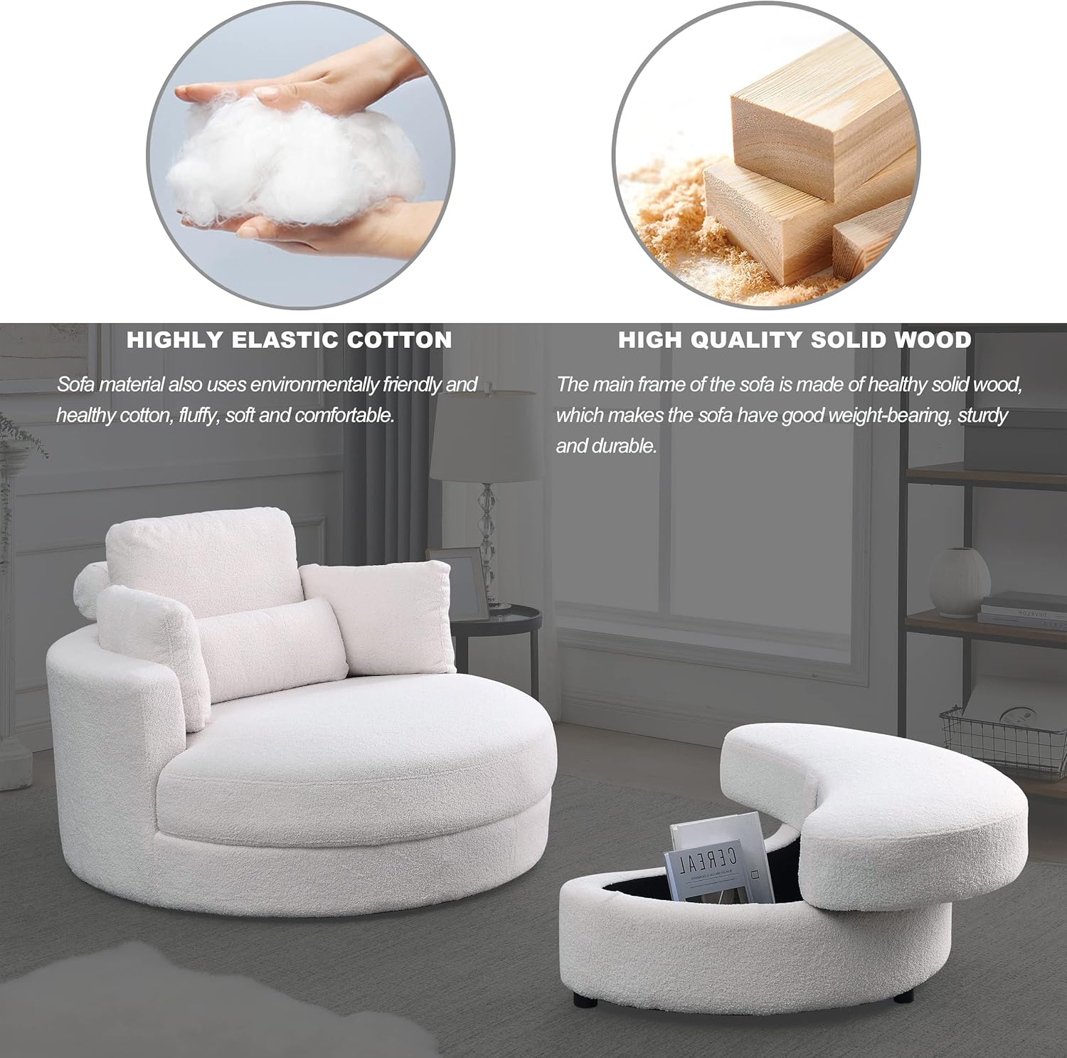 HomthtSof Swivel Accent Barrel Modern Grey Sofa Lounge Club Big Round Chair