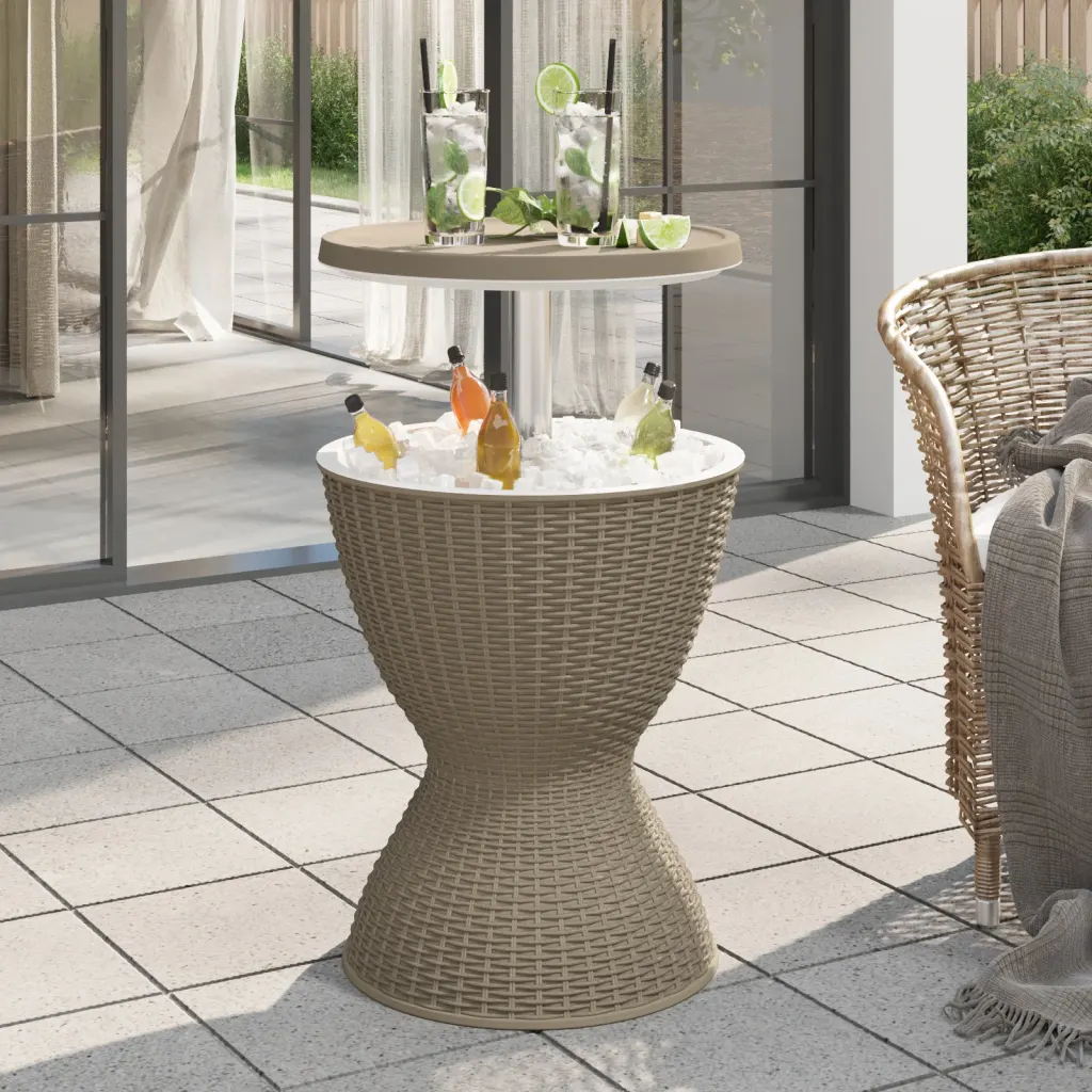 Outdoor Cooler Side Table, Patio Bar Table w/ 8 Gallon Beer & Wine Cooler