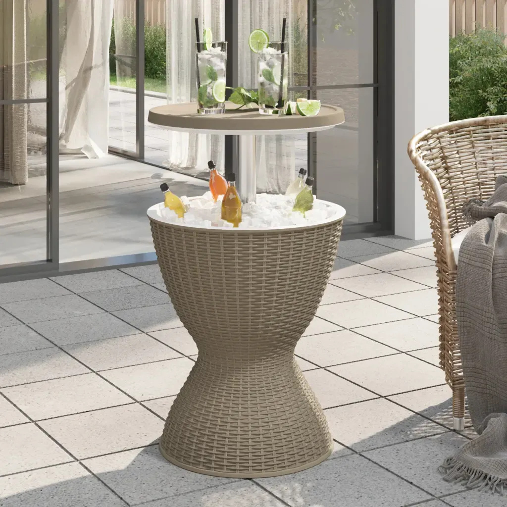 Outdoor Cooler Side Table, Patio Bar Table w/ 8 Gallon Beer & Wine Cooler