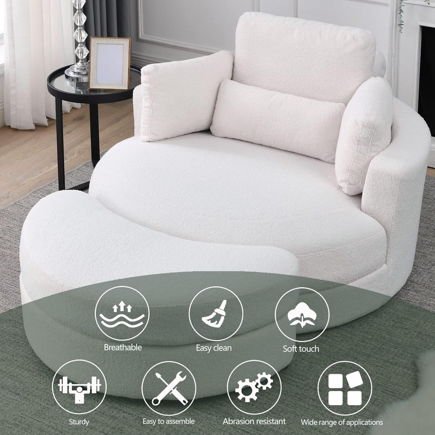 HomthtSof Swivel Accent Barrel Modern Grey Sofa Lounge Club Big Round Chair