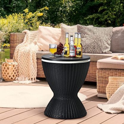 Outdoor Cooler Side Table, Patio Bar Table w/ 8 Gallon Beer & Wine Cooler