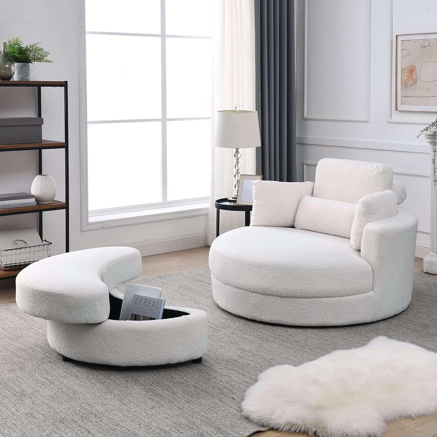 HomthtSof Swivel Accent Barrel Modern Grey Sofa Lounge Club Big Round Chair