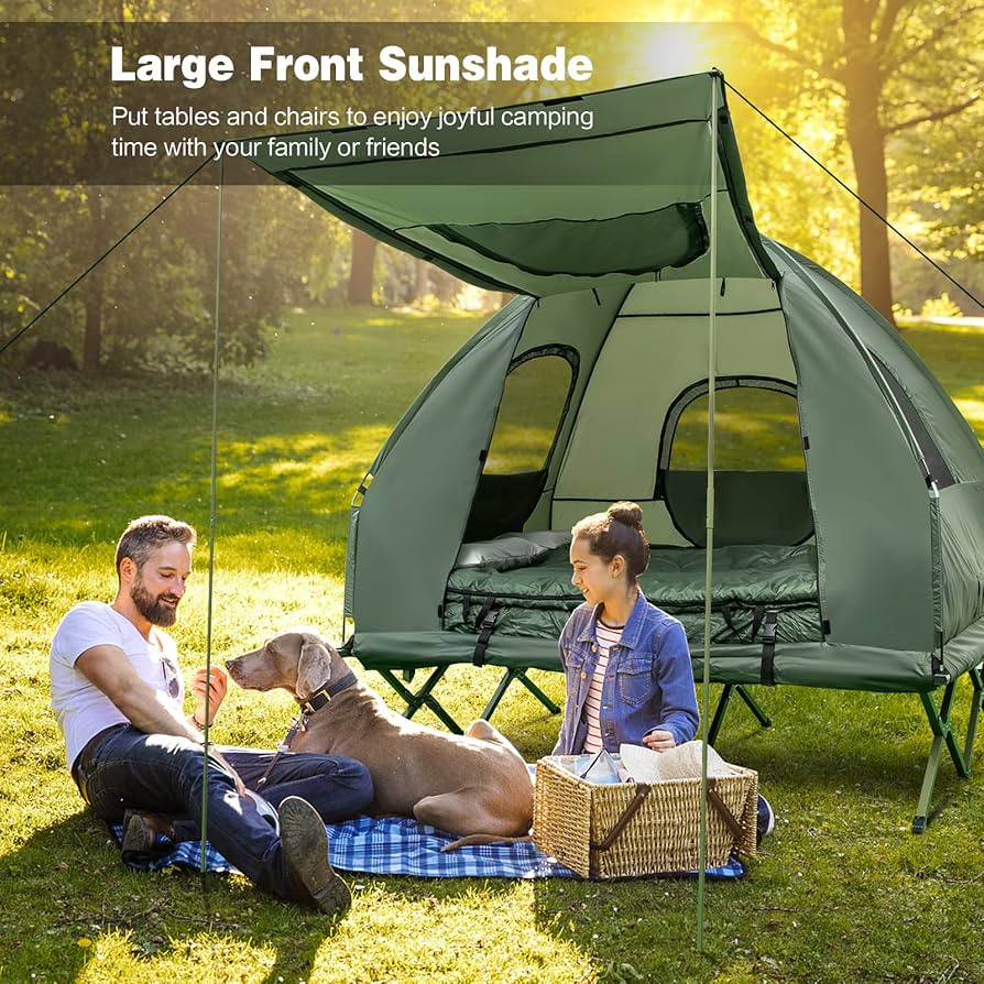 DORTALA 2-Person Tent Cot, Foldable Portable Camping Tent with Awning, Air  Mattress, Sleeping Bag, Air Pillow, Camping Cot, Carrying Bag, Elevated  Outdoor Dome Tent for Hiking, Picnic, Travel : Amazon.ca: Sports &