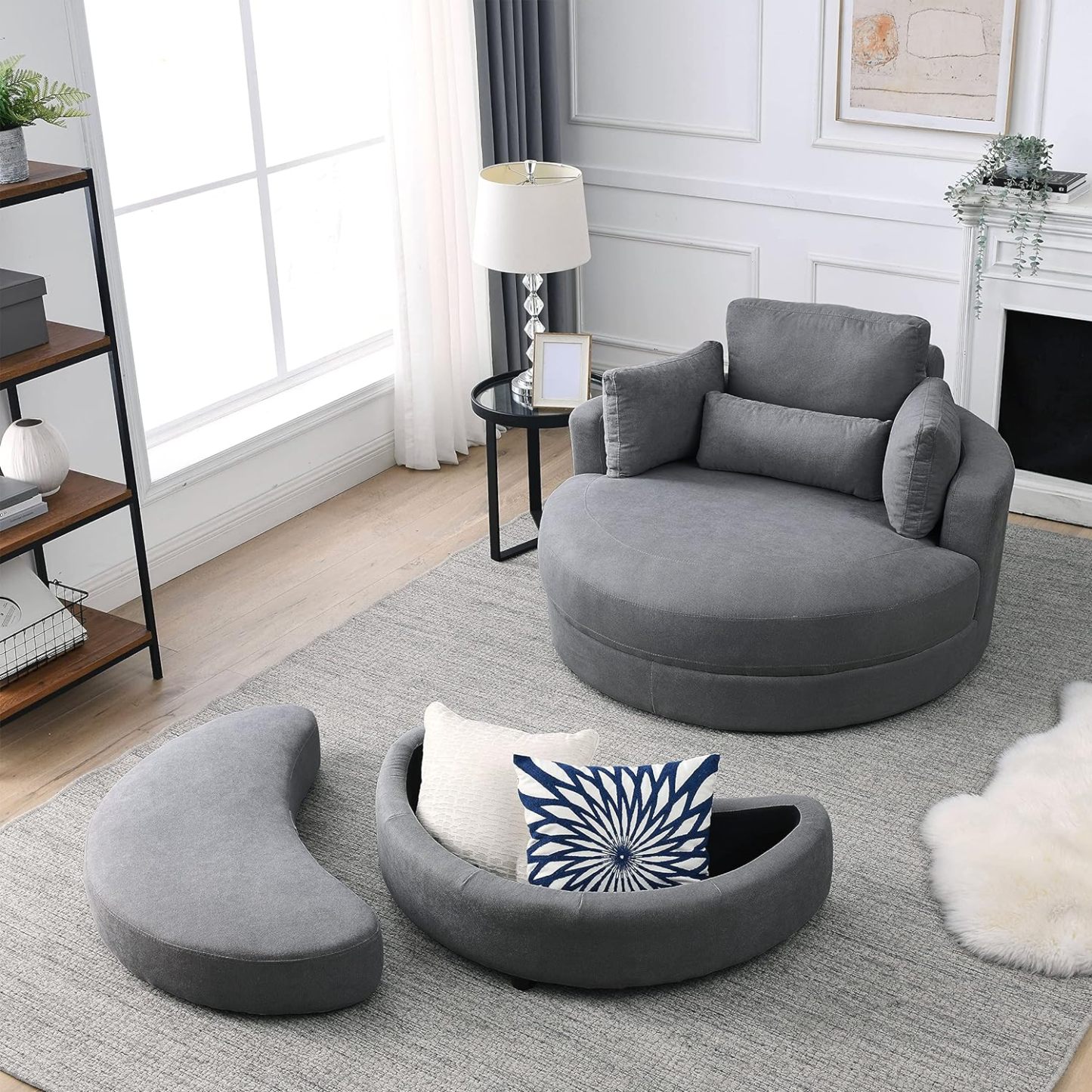 HomthtSof Swivel Accent Barrel Modern Grey Sofa Lounge Club Big Round Chair