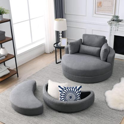 HomthtSof Swivel Accent Barrel Modern Grey Sofa Lounge Club Big Round Chair