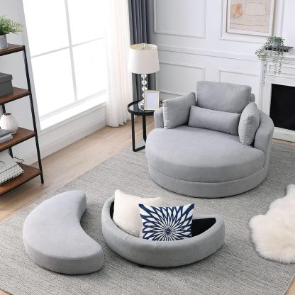 HomthtSof Swivel Accent Barrel Modern Grey Sofa Lounge Club Big Round Chair