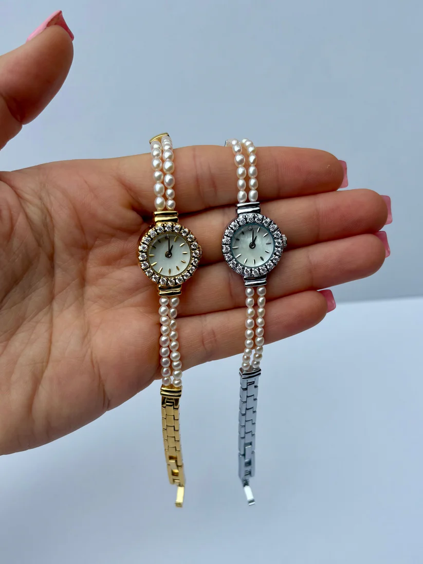 Vintage Gold/Silver Plated Precious 2 Pearl Womens Watch Small Face
