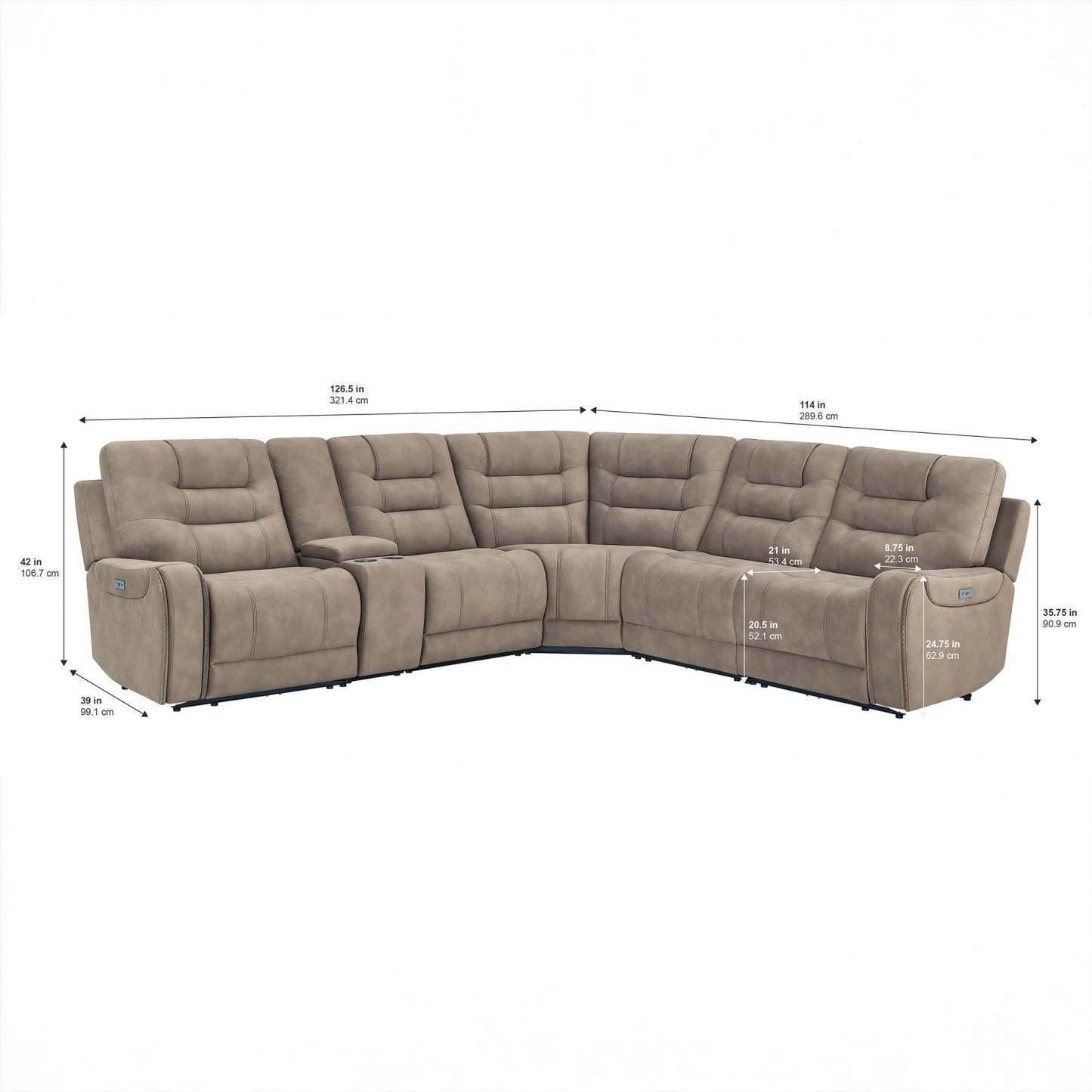 Barcalounger Carmelo Fabric Power Reclining Sectional with Power Headrests