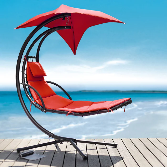 Patio Hanging Chaise Lounger Swing Chair with Adjustable Umbrella