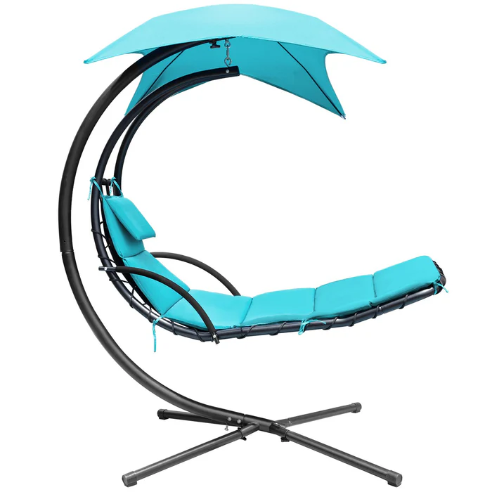 Patio Hanging Chaise Lounger Swing Chair with Adjustable Umbrella