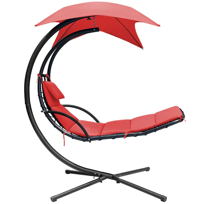 Patio Hanging Chaise Lounger Swing Chair with Adjustable Umbrella