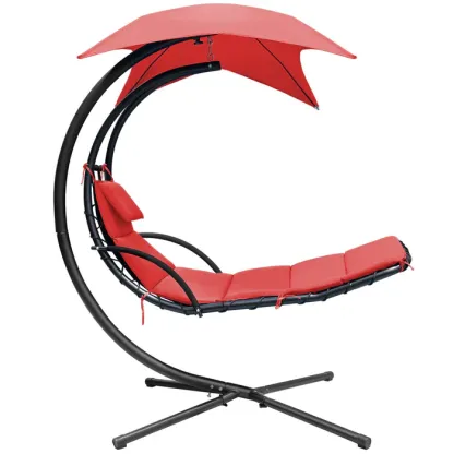 Patio Hanging Chaise Lounger Swing Chair with Adjustable Umbrella