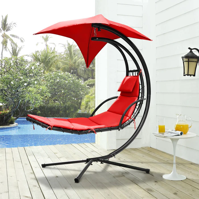 Patio Hanging Chaise Lounger Swing Chair with Adjustable Umbrella
