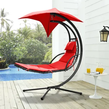 Patio Hanging Chaise Lounger Swing Chair with Adjustable Umbrella