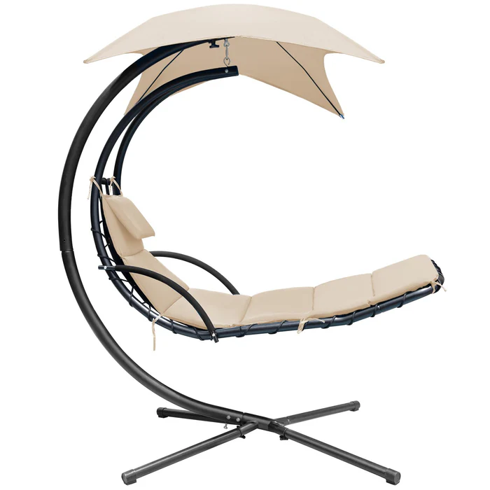 Patio Hanging Chaise Lounger Swing Chair with Adjustable Umbrella