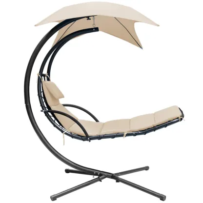 Patio Hanging Chaise Lounger Swing Chair with Adjustable Umbrella