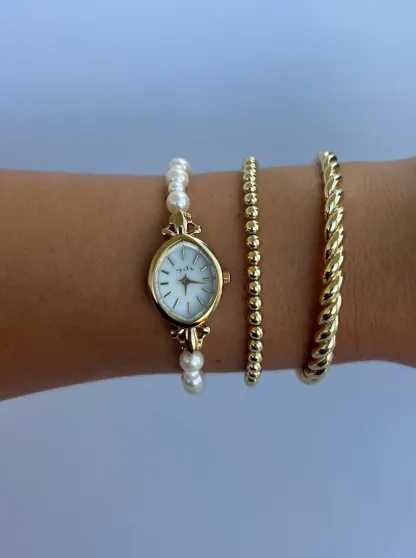 Vintage Gold Pearl Womens Watch Small Face